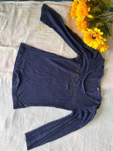 Navy Embellished Long Sleeve Tee