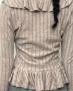 Ruffled Knit Top with Tie Front