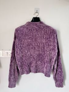 Purple Knit Mock Neck Sweater