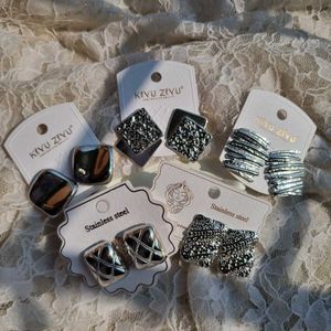 All Geometric Stainless Steel Silver Earrings