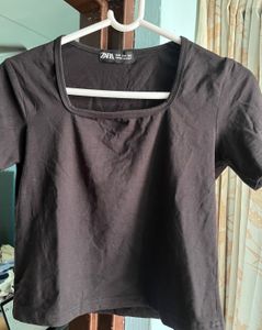 Black Square Neck Top