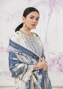 Elegant Cream &amp; Blue Printed Salwar Kameez