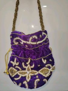 Purple Beaded Pouch