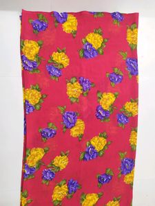 Dark Red Saree With Floral Print And Glitter Touch