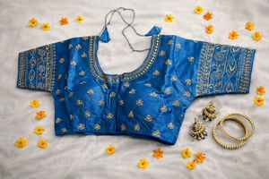 Aqual Blue Embroidered Readymade Blouse
