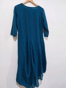 Teal Blue Draped Midi Dress