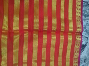 Red &amp; Gold Striped Saree