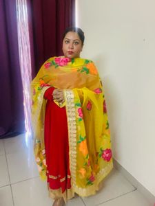 Floral Hand Painted Organza  Print Dupatta