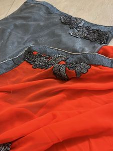 Elegant Orange & Gray Saree
