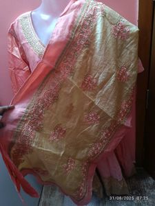 3xl Pink Embroidered Gown With Embroidery Dupatta