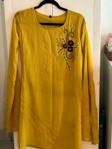 Mustard Flared Sleeved Kurti For Women