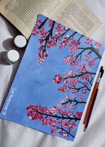 Handmade Cherry Blossom Painting (Acrylic Painting)