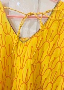 Yellow Printed kurtq and pant