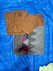 🩶Smoky Grey Ikat Border silk Saree🩶