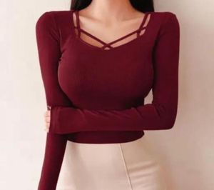 Korean full sleeve top cross neck