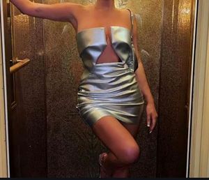 Silver PU leather metallic Corset Dress