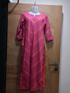 Pink &Orange Striped A-Line Kurta