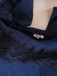 Navy Blue Ribbed Pattern Jumpsuit