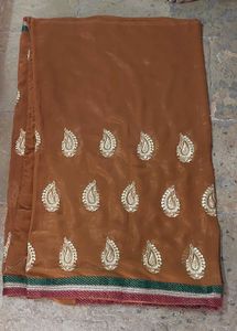 Elegant Brown Embroidered Saree