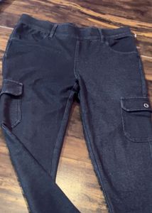 Dark Wash Denim Style Cargo Pants