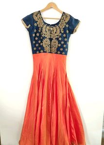 Orange And Navy Blue Kurti Set ( Women)