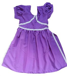 Charming Purple Girls&#39; Dress with Lace Trim