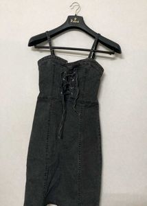 Chic Black Denim Mini Dress | Goth Dres