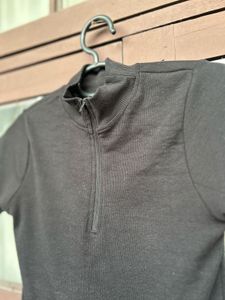 Black Ribbed Half-Zip Top