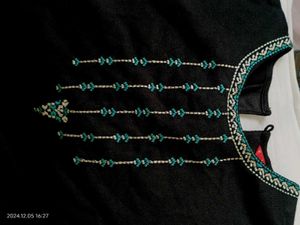 Women Black Yoke Design Thread Work Kurta