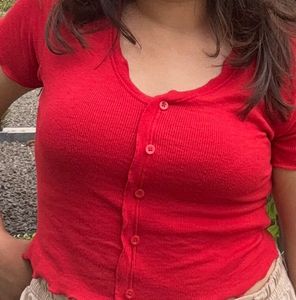 Red Button Up Top