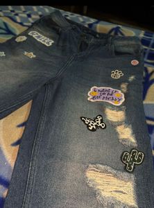 Cute sticker mom fit jeans