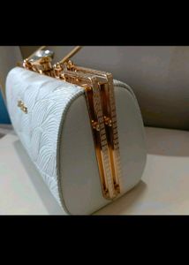 Elegant White Embossed Clutch with Gold Frame