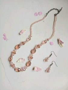 Lovely Pink Beads Necklace With Earrings
