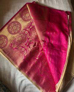 Traditional Embroidered Pink-Creme Saree