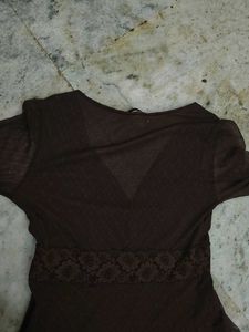 V Neck Brown Top Lacey