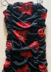 Floral Print Black Red Mini Dress