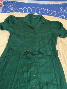 Green Shirt Collard Chest Open Half Slv Dress
