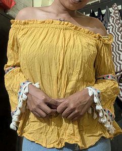 Boho Mustard Off-Shoulder Top