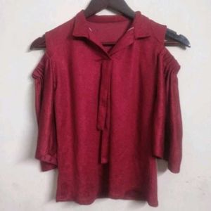 Designer Maroon Cold Shoulder Top