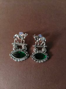 Horse Design Green Stone Earrings