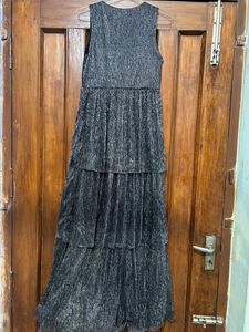 FLARED SHINY PARTY WEAR BLACK DRESS