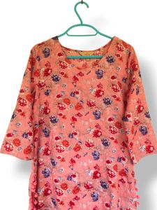 Floral Printed Pink Woman Straight Kurta