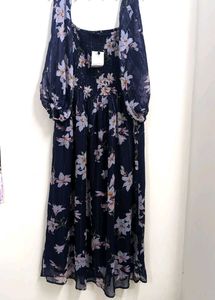 Indigo Floral Print Midi Dress