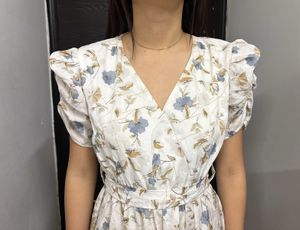 White Floral Knee Length Dress