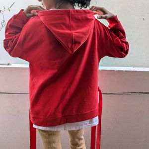 Red&amp;White Casual Sweat Shirt With Red Ties - L