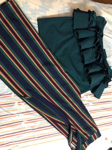 Combo Off Shoulder Bottle Green Top, Culotte