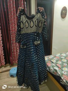 Elegant Blue &amp; Silver Ethnic Gown