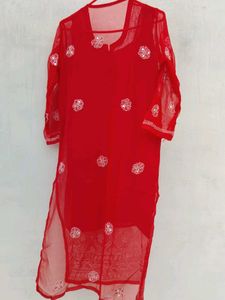Red Embroidered Kurta