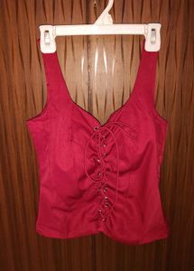 Burgundy Lace-Up Crop Top