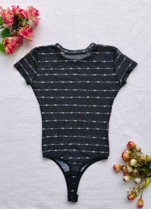 Net Striped Bodysuit Top